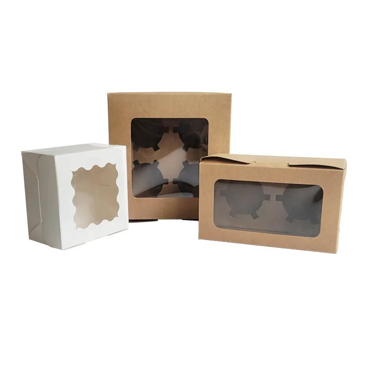 Paper Boxes Packing Small Cupcakes Cake Packaging 12 Holes Baking Take Away Pastry Box with Window