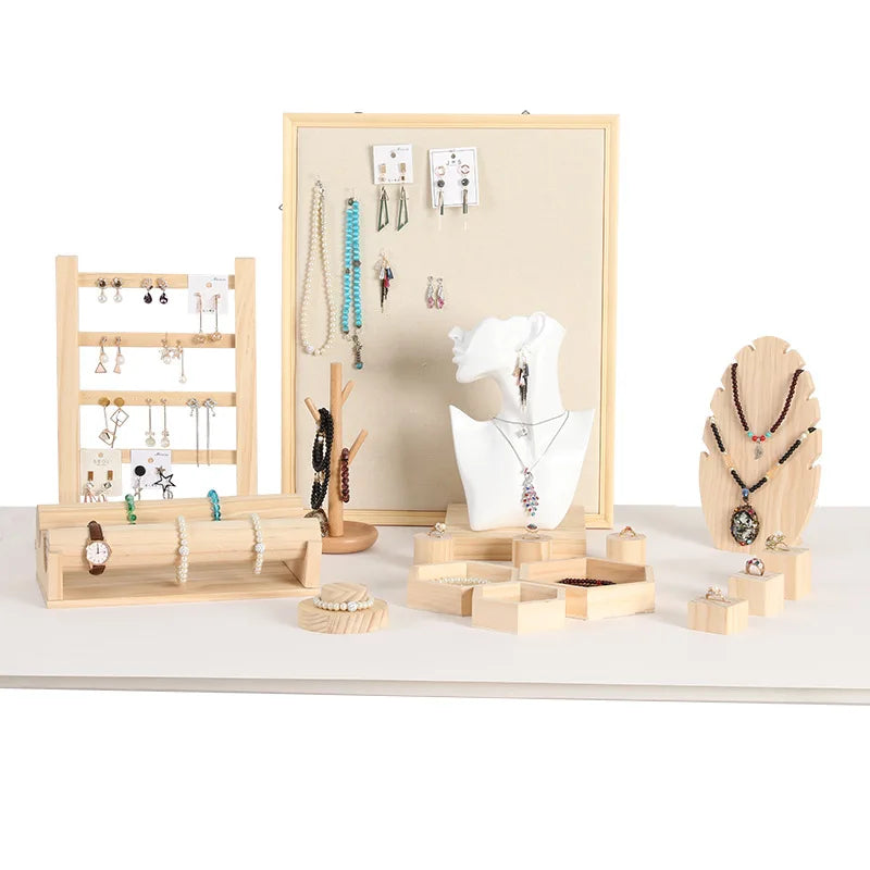 Solid Wood Jewelry Rack for Earrings Ring Block  Hand String  Window Ornaments Set Jewelry Display  Props Wholesale