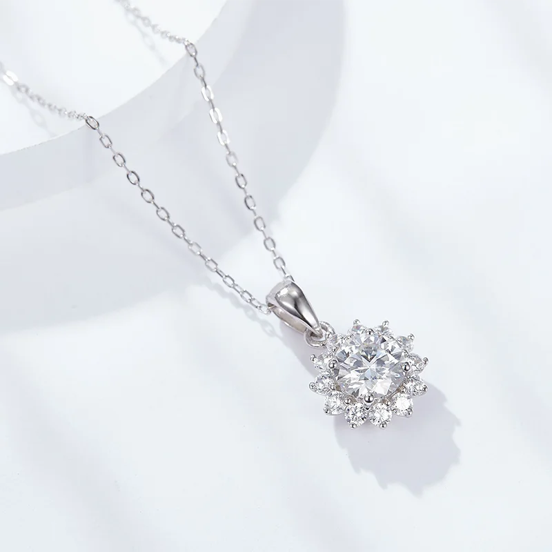 Moissanite Jewelry 1CT 6.5mm DEF VVS Round Moissanite Gemstone Wholesale Price Starsgem S925 Plated White Gold Women Necklace
