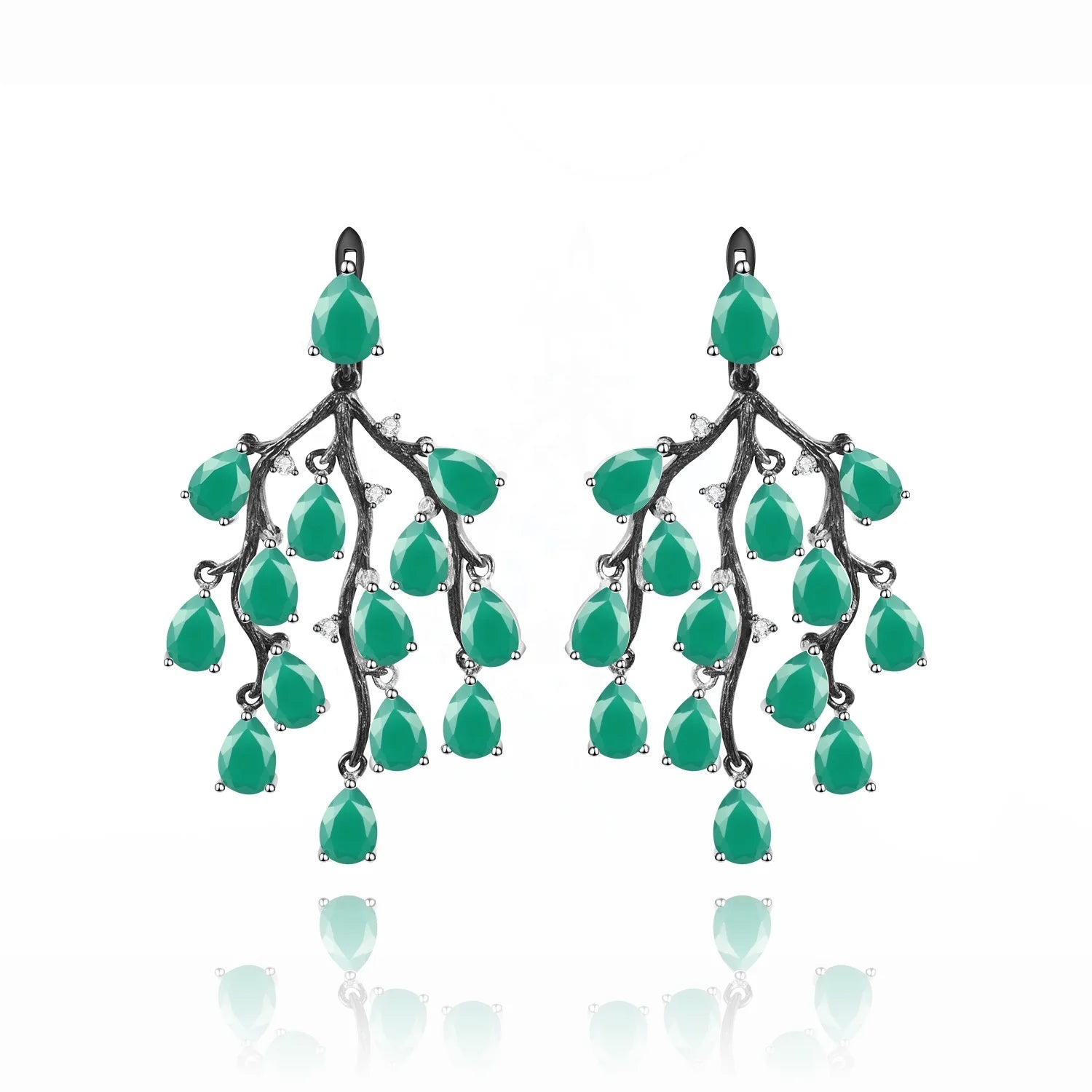 Abiding Natural Green Agate Gemstone Branches Jewelry 925 Sterling Silver Luxury Drop Chandelier Earrings Women for Wedding
