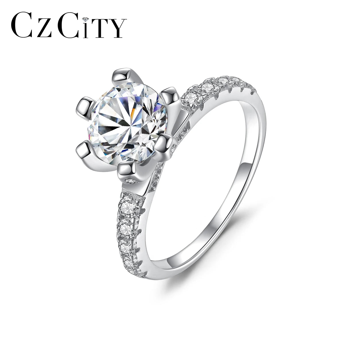 CZCITY Classic Luxury Wedding Sterling Silver Jewelry 925 Woman Female Moissanite Ring Engagement