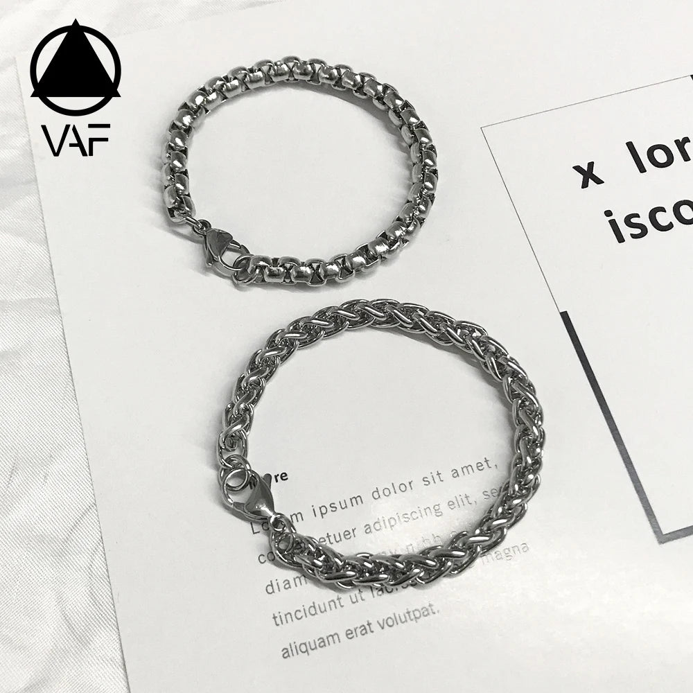 VAF 16/18/21Cm 6Mm Round Box Keel Winding Bracelet Stainless Steel Bracelet  Pulseras Acero Bracciale Uomo