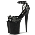Sexy Fetish Black Lace Bow Thin Heel 20cm Exotic ultra High Heel Elegant Model Show Fashion Large Sandals 20cm Pole Dance Shoes