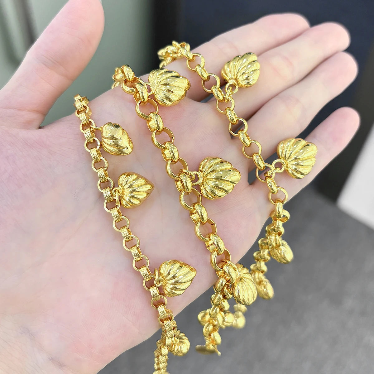 JXX Peach Heart Shape Brass Fashion Bracelets Bangles Gold 24k Gold Plated Bracelet for Women