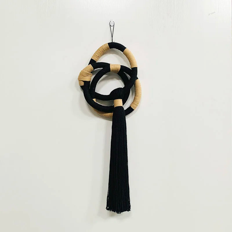 Bohemian Black Macrame Wall Hanging Handmade Natural Cotton Rope Home Decoration Living Room Bedroom Decor Artwork EH2506003