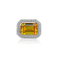 925 Sterling Silver  Fine Jewelry Rhodium Plated 10*14mm Emerald Cut Baguette Wedding Yellow CZ Diamond  Ring