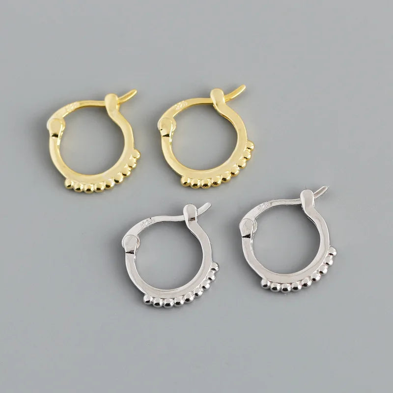 Hot Sale China Jewelry Manufacturer Simple 925 Sterling Silver Beaded Pave Huggie Hoop Earrings