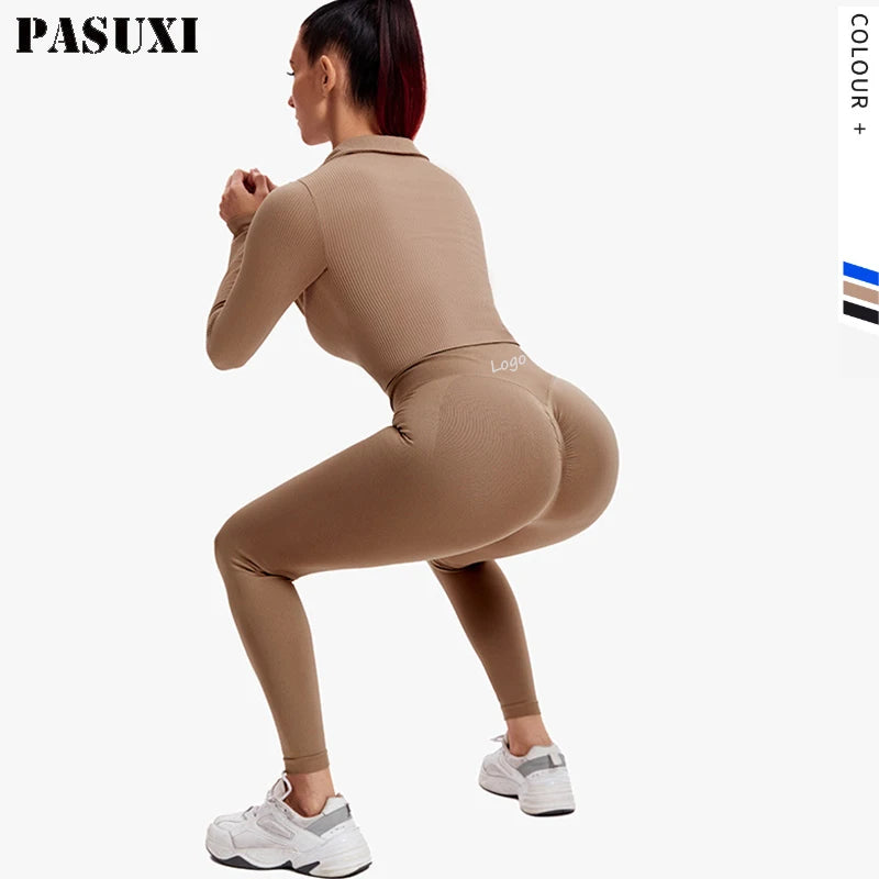 PASUXI 2PC Yoga Women Workout Sport Gym Wear Yoga Suit High Waist Leggings Fitness Crop Top Sportswear Yoga Sets
