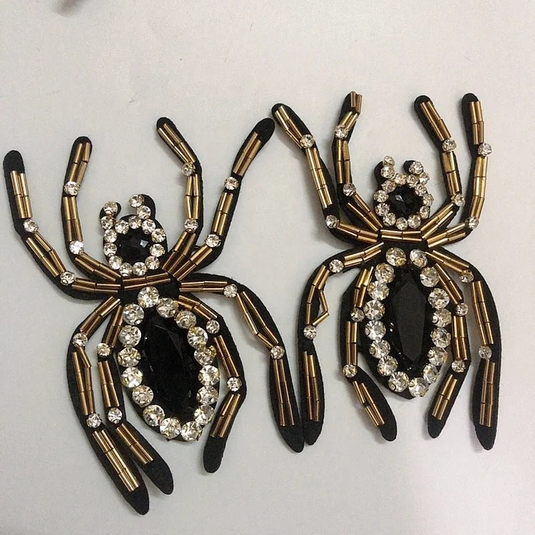 Exquisite Embroidery Beads Rhinestone Spider Patches Garment Accessories LT9318