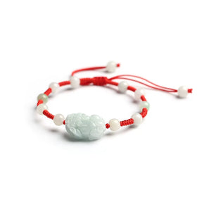 Natural Light Green Jade Woven Hand Beaded Bracelet Pixiu Accessories Red Braided Rope Bead Adjustable Bracelet