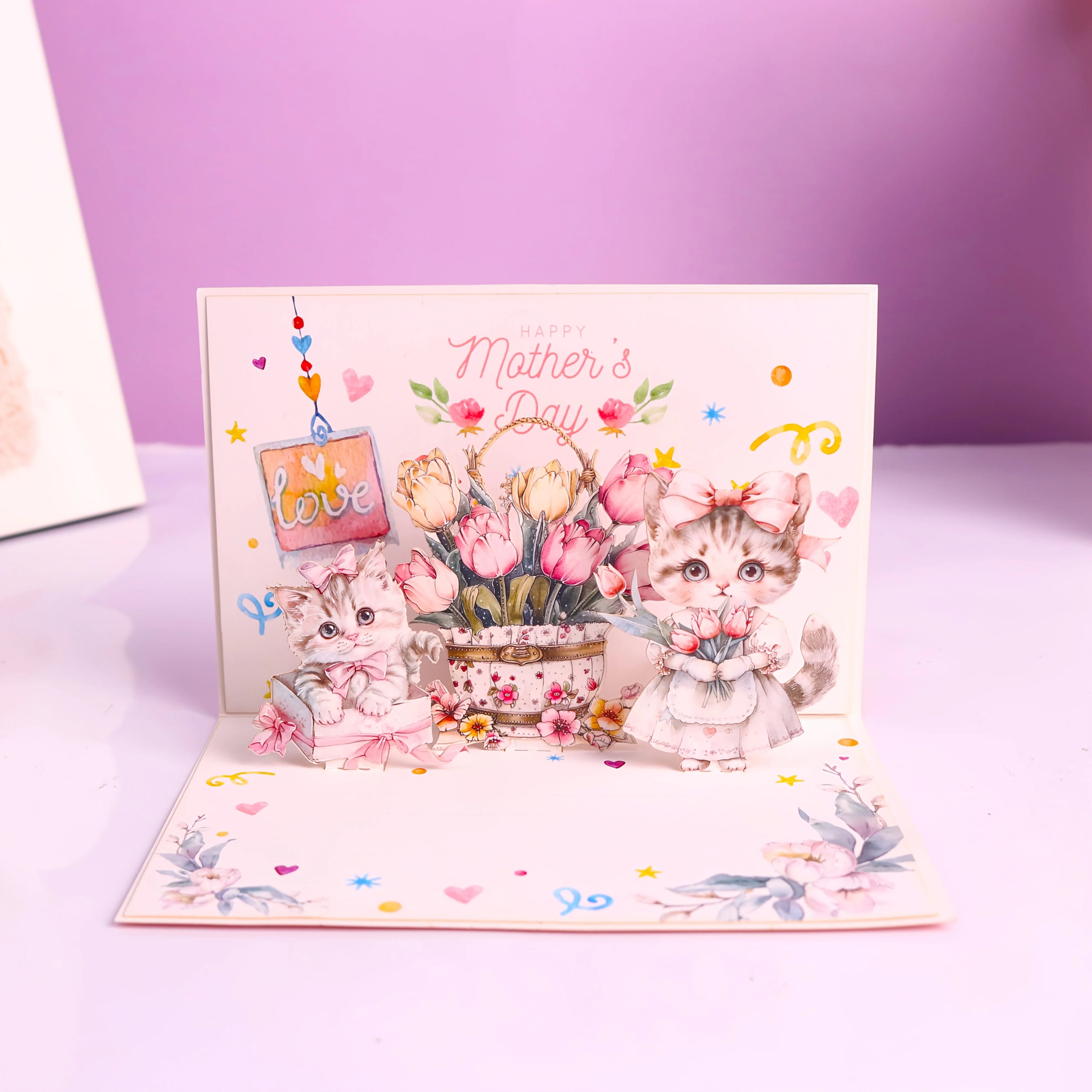In Stock Mother's Day Folding Blessing Message Card Cute Cat Birthday Dog Lovers Gift Pop up Greeting Cards