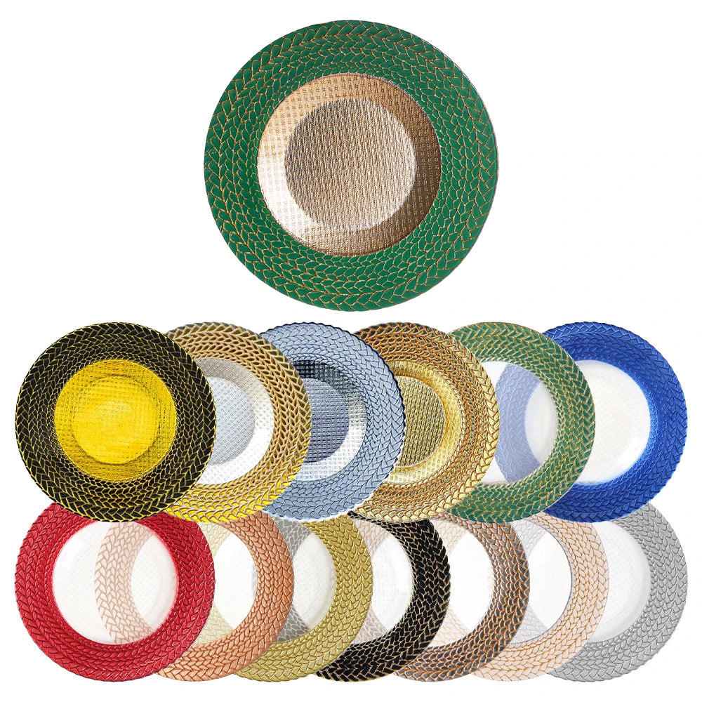 Eco-Friendly Clear Crystal Glass Plate with Gold Rim Round Decorative Charger for Wedding Tabletop Dinner Fruit Plate