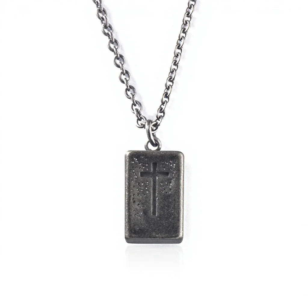 Stainless Steel Cube Forged Cross Europe and America Retro Men and Women Personality Brick Creative Pendant Necklace