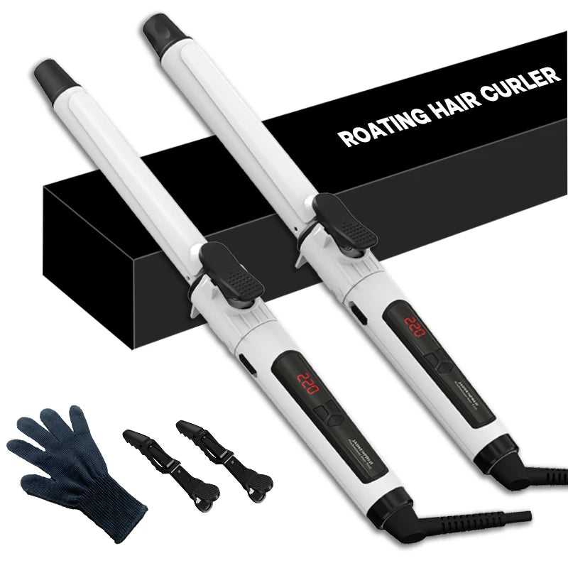 Jadeempress Professional Ceramic 220 Degree Curling Iron LCD Temperature Display PTC Dual Voltage Swivel Cord Curling Wand