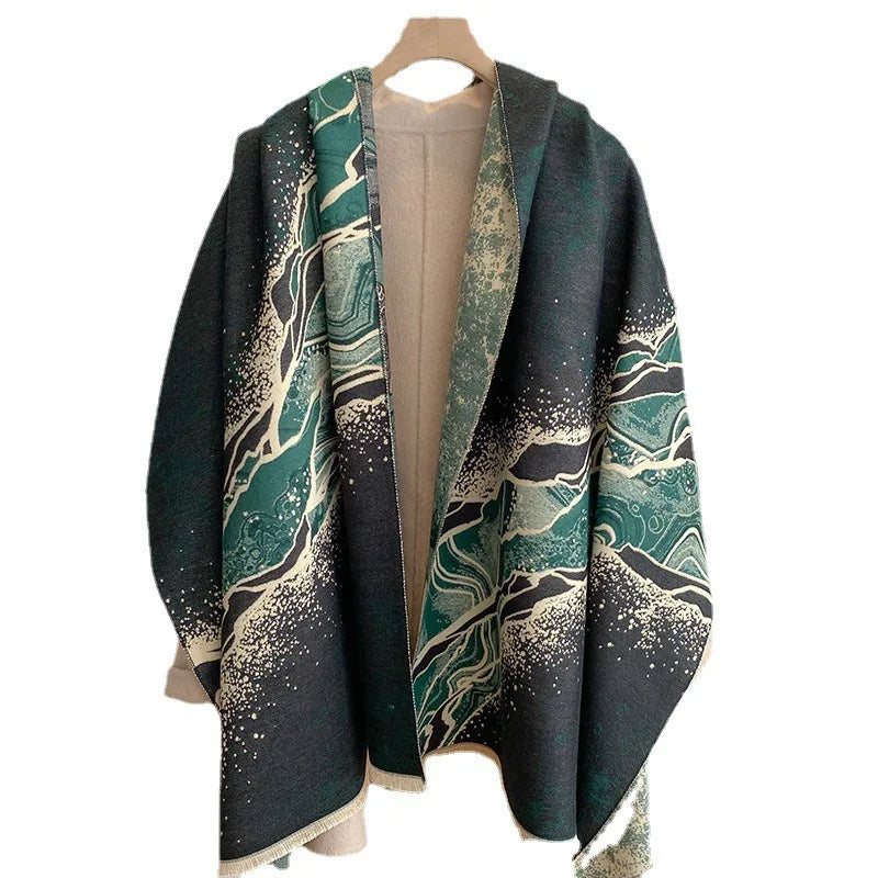 New Retro Wash Painting Print Winter Like Cashmere Scarf Women Warm Thick Shawls Wraps Pashmina Fashion Bufandas Poncho Echarpe