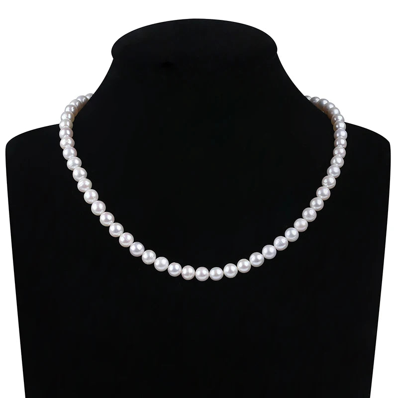 Sample Design 7-8mm Natural Near Round Freshwater Pearl Necklace for Sale