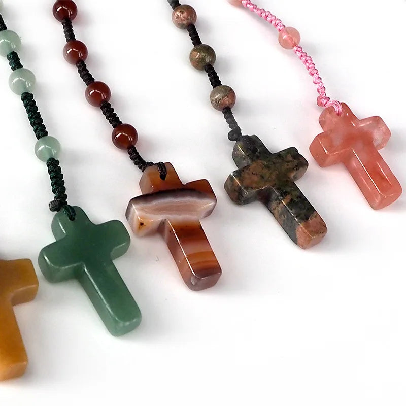 Huiying Cheap price rough crystal stone healing gemstone cross shape necklace Jewelry