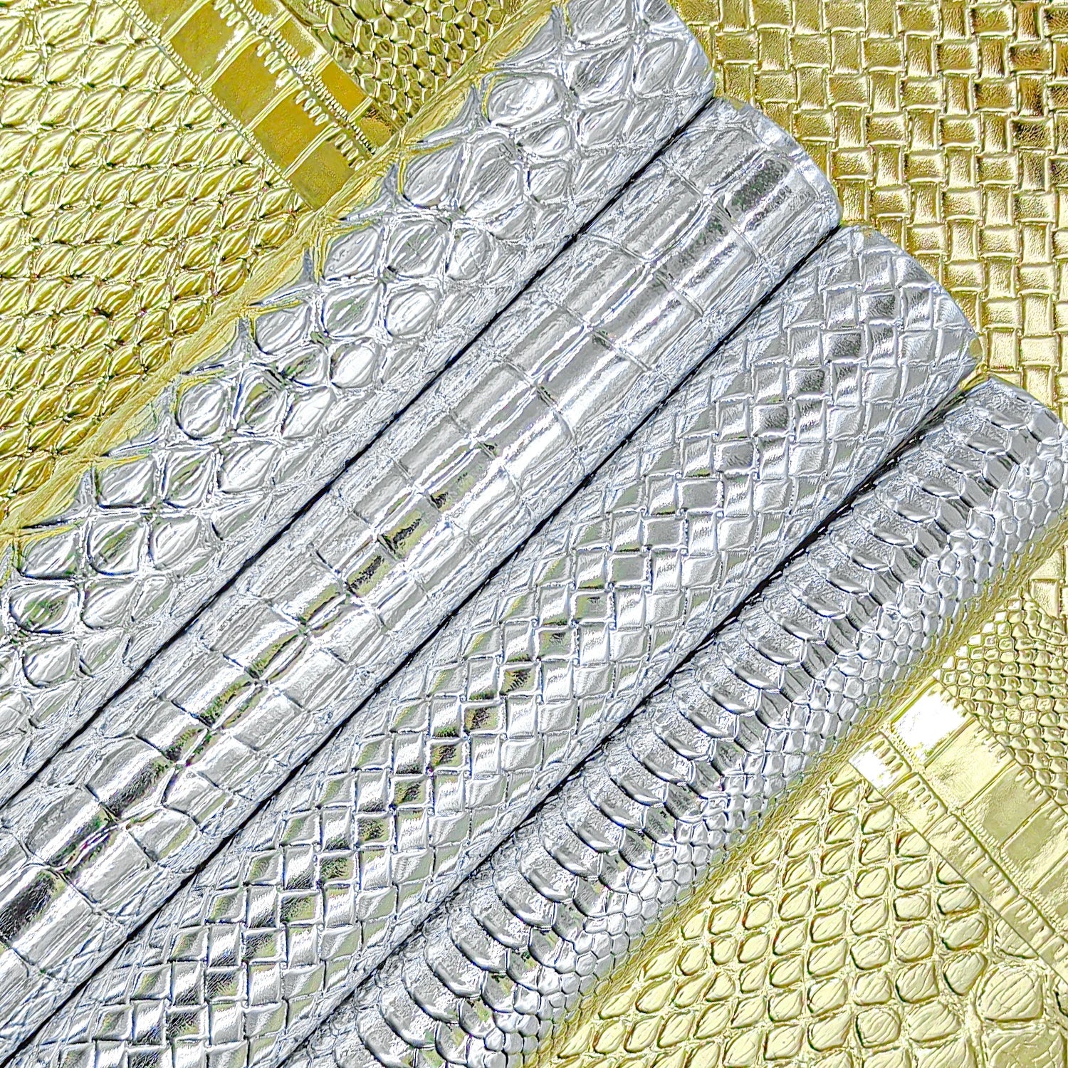 0.8mm Woven Crocodile Snake Faux Leather Gold Silver Embossed Artificial Leather Waterproof PU Leather