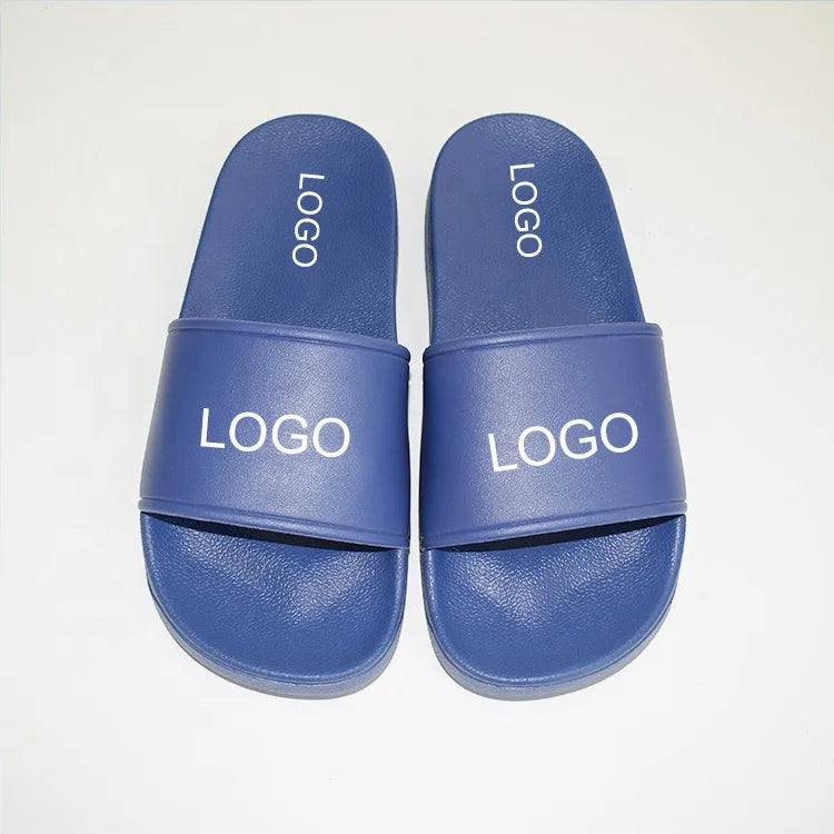 China Shoe Manufacturing Summer Custom Logo Navy Blue Color Shoes Wholesale Sandals Flat Slides Footwear for Women
