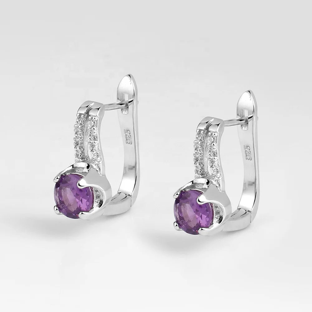 Fast Delivery China Factory 925 Sterling Silver Amethyst Jewelry English Lock Party Earrings