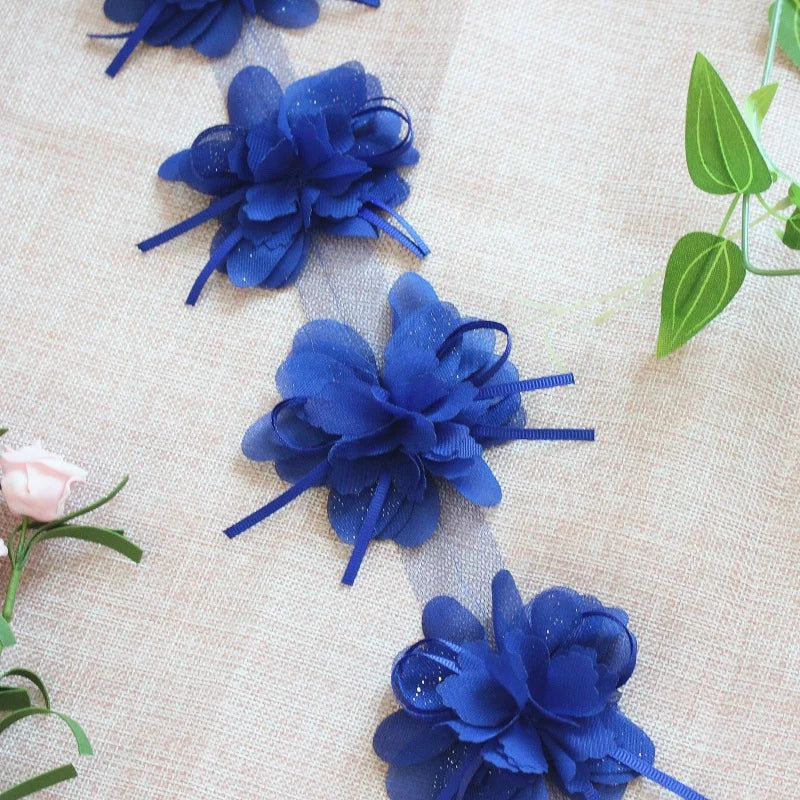 DIY Handmade Lace 8cm 3D Chiffon Flower 120D Chiffon Clothing Accessories Dress Decoration XF09 10 Flowers Per Yard