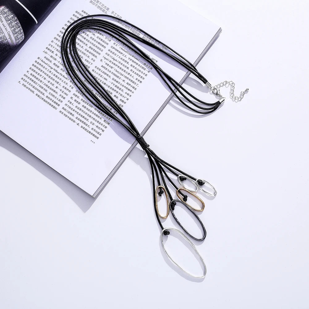 TongLong European Long Strand Sweater Necklace Female Vintage Metal Charm Tassel Necklace for Daily Accessories