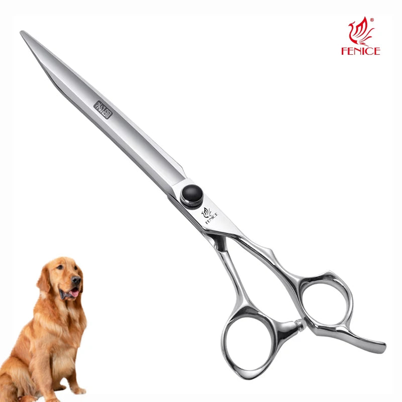 Fenice Professional JP440C Pet Grooming Scissors Size 8 Overlength Straight Shears with Adjustable Black Screws for Big Dog
