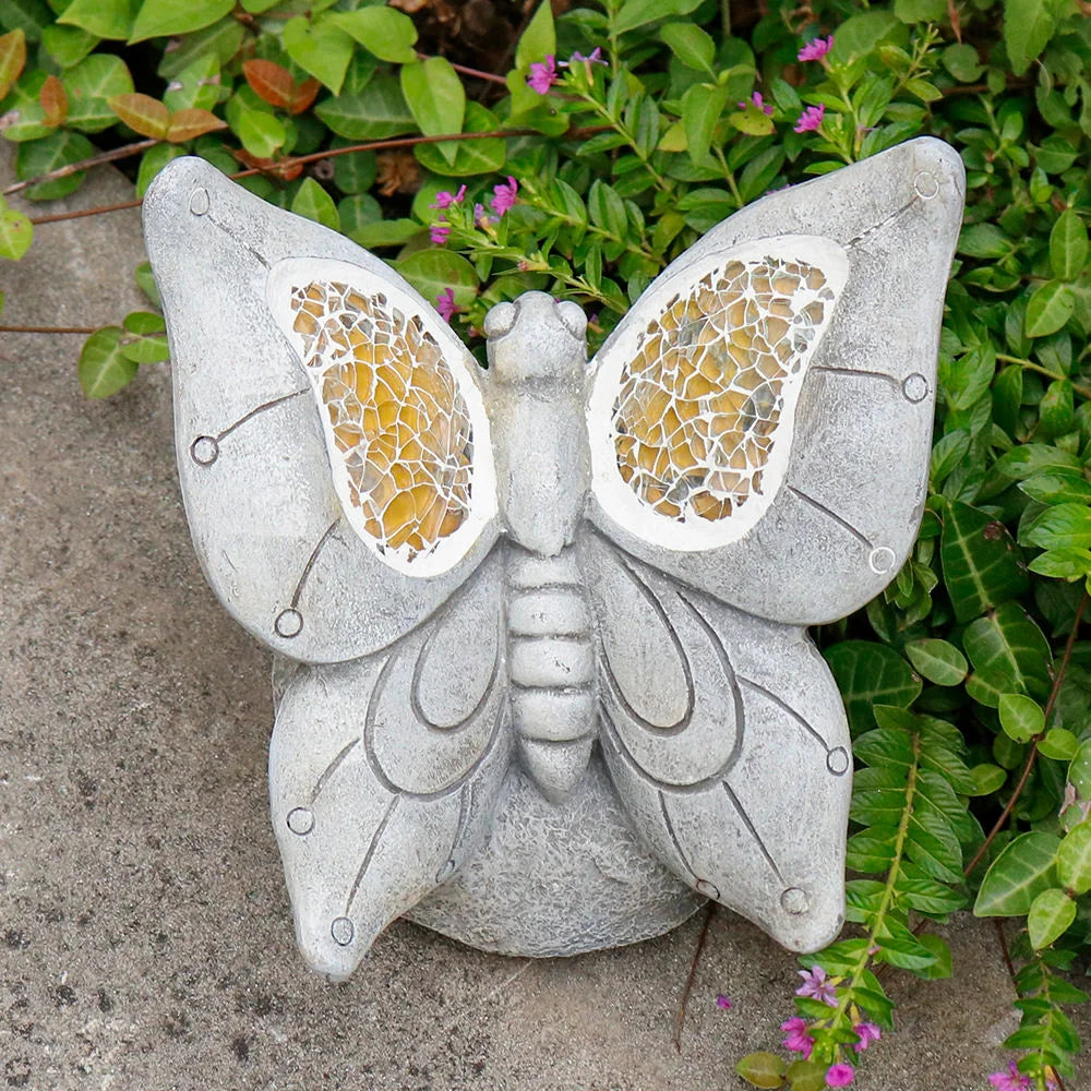 Resin Butterfly-shaped Solar Garden Light Hand-painted Animal Mosaic Artistic Design Outdoor Yard Decor Figurines