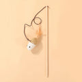 Feathered Linen Mouse Cat Wand - Star & Candy Shapes Wooden Stick Handheld Interactive Toy