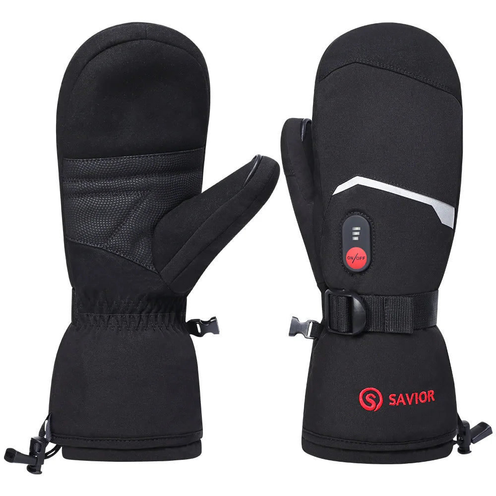 Cold Weather Winter Electric Heated Split Finger Snowboarding Gloves with Hook & Loop Closure and Comfort Fit