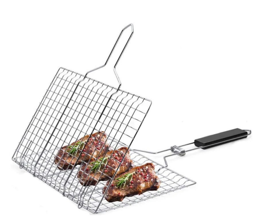Barbecue Metal Wire Mesh Grill Netting Charcoal BBQ Rack Burger Fish Grilling Basket-Non-Stick Heat Resistant