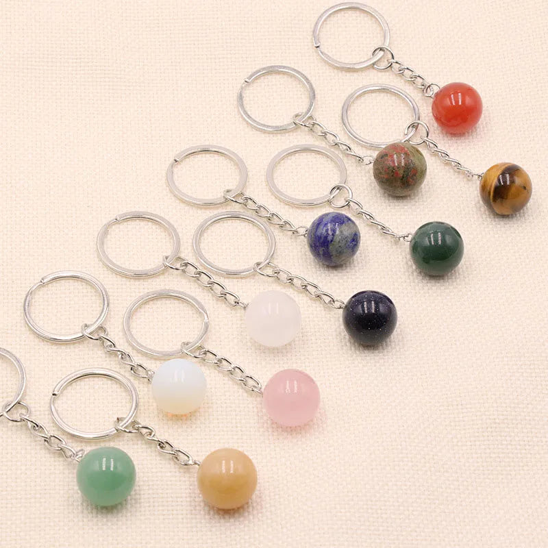 Wholesale Natural Sphere Crystal Charm Key Chain Ball Stone Gem Nuggets Key Rings Keychains Healing Crystals