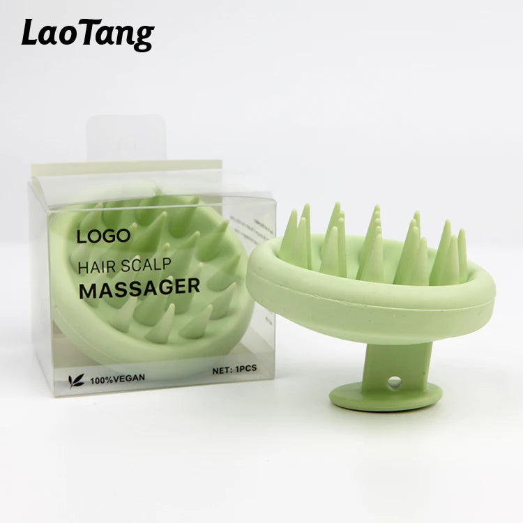 Custom Logo Portable Head Massager Scalp Messager Silicone Shampoo Brush Hair Cleaning Tools Shampoo Brush