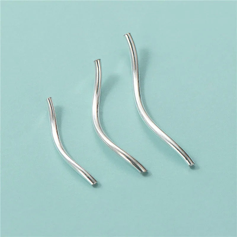 High Quality 925 Sterling Silver S Shaped Curved Tube Noodle Beads for Necklace Bracelet Making Accessories