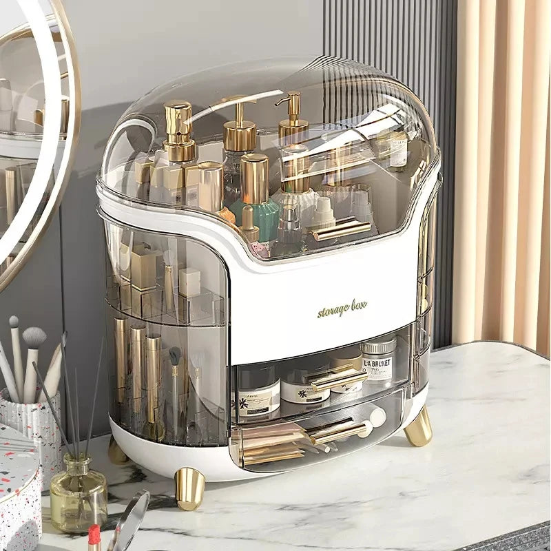 2025 Dust Proof Plastic Make up Makeup Organizer Skincare Storage Shelf Desktop Cosmetic Plastic Bin Makeup Storage Boxes