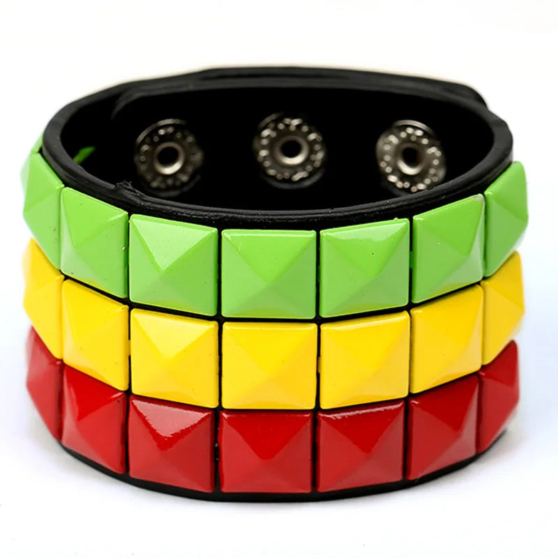 Wholesale Colorful studded Nail Bangle Leather Snap Button Bracelets