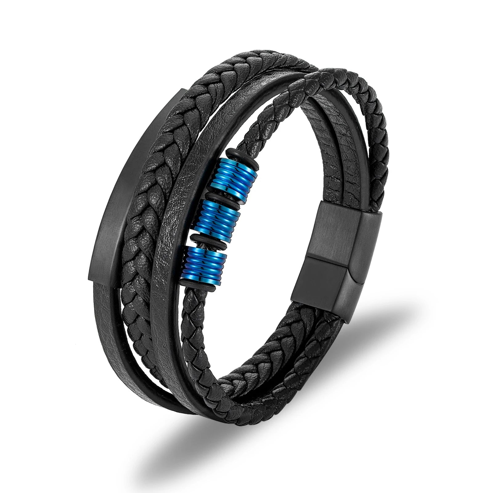 Fashion Mens MultiLayer Leather Bracelet with Stainless Steel Magnetic Clasp Hand Jewelry Bracelets Mens