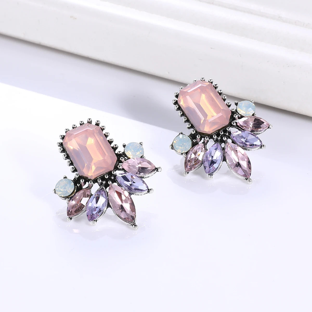 Fashion Glass Rhinestone Square Stud Earrings Geometric Earrings Jewelry Bling Gemstone Crystal Women CHRISTIAN Zinc Alloy EASYA