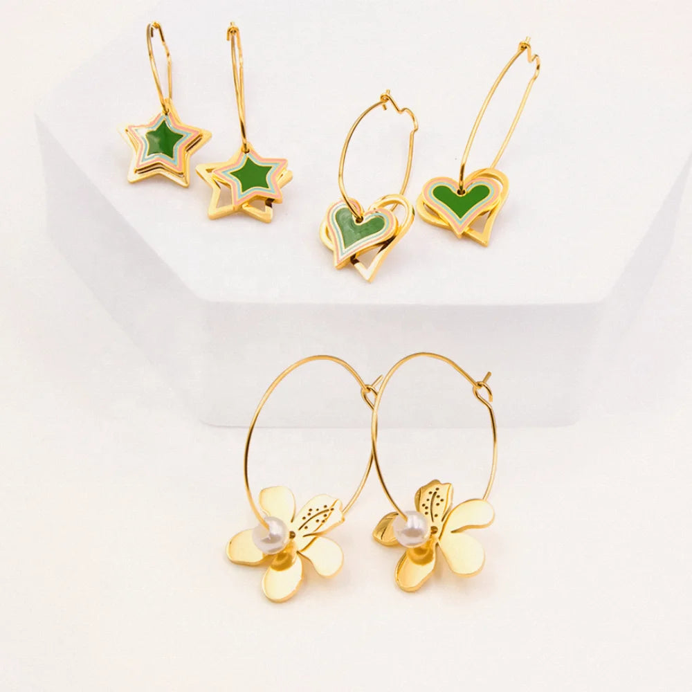 2022 Earrings Women Trendy Custom Earrings 316 Stainless Steel18k Gold Pvd Star Plated Heart Flower Earrings Charms Hoop