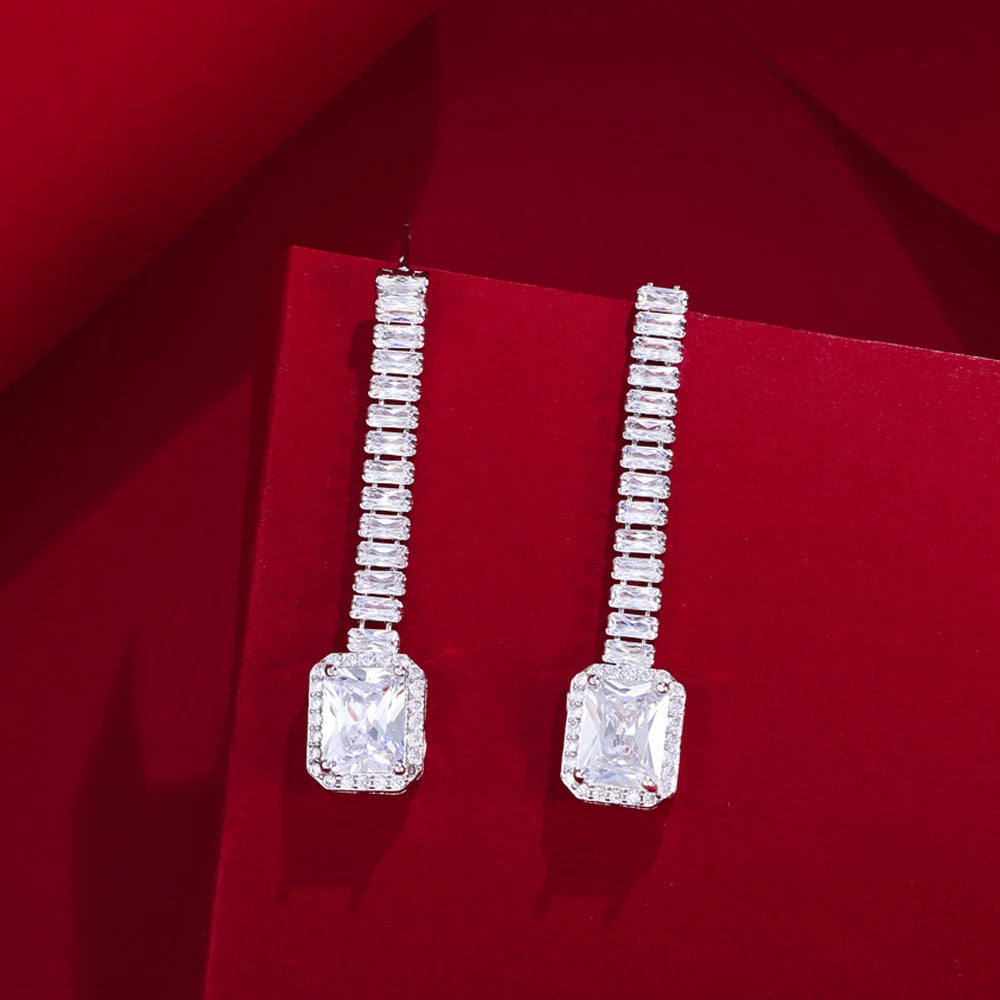 Elegant Designs Cubic Zirconia Square Crystal Wedding Accessories Bridal Earrings Fashion Jewelry Earrings for Women