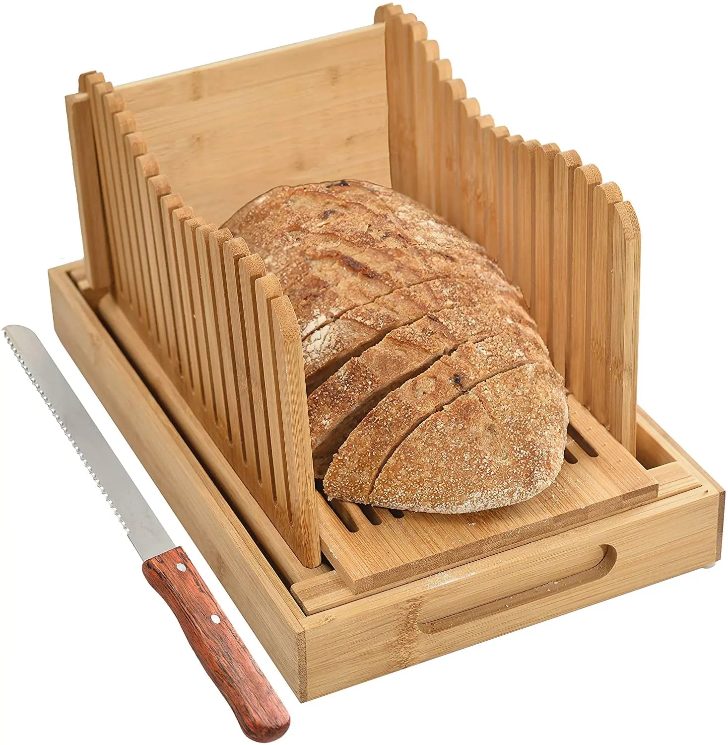 Bamboo Bread Slicer With Crumb Tray Bamboo Bread Cutter for Homemade Bread