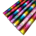 Letter Embossed Rainbow Iridescent Holographic Laser Metallic PU Faux Leather Fabric for Making Shoe Upper/Bag/DIY Accessories