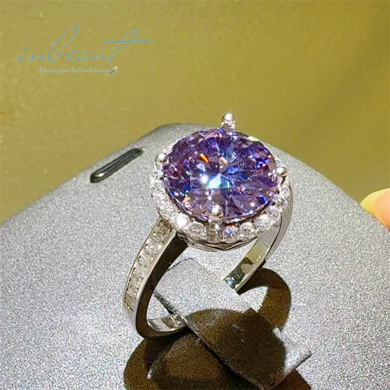 Silver 925 Original 5 Carat Round Brilliant Cut Diamond Test Past Purple Moissanite Wedding Ring for Women Real Gemstone Jewelry