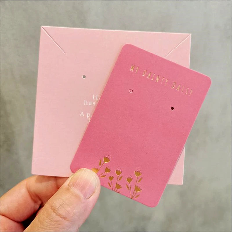 White pink Paper Cardboard Custom Printed Necklace Earring Card With logo Text for Jewelry Display Hangtag