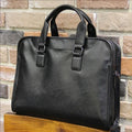 Men's Vintage Crazy Horse PU Leather Soft Bag Waterproof Horizontal Briefcase Casual Shoulder Laptop Handheld Bag
