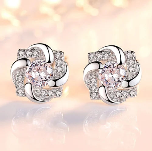 Huitan Trendy Jewelry Hotsale Design Square Stud Earrings Lady Women Silver Full Zircon Hollow Girls Daily Stud Earrings
