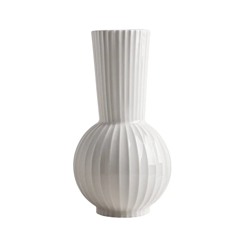 White American Striped Ceramic Vase High-End Living Room Decorative Floral Ware for Hydroponic Dining Table Flower Arrangements