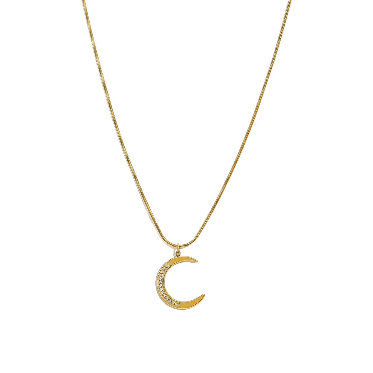 Fashionable Stainless Steel 18K Gold Plated Buddhism Link Chain Moon Crystal Cubic Zirconia Women's Pendant Necklaces Jewelry