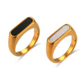 Fashion Mother of Pearl Dome Ring Sets Jewelry Gold Stainless Steel Black Enamel Women Ring Multi Style White Shell Ring