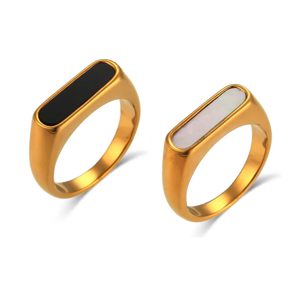 Fashion Mother of Pearl Dome Ring Sets Jewelry Gold Stainless Steel Black Enamel Women Ring Multi Style White Shell Ring